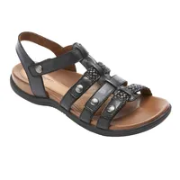 Rubey Black Leather T-Strap Sandal