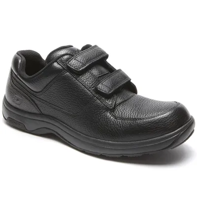 Winslow Black Leather Two-Strap Hook & Loop Oxford Shoe