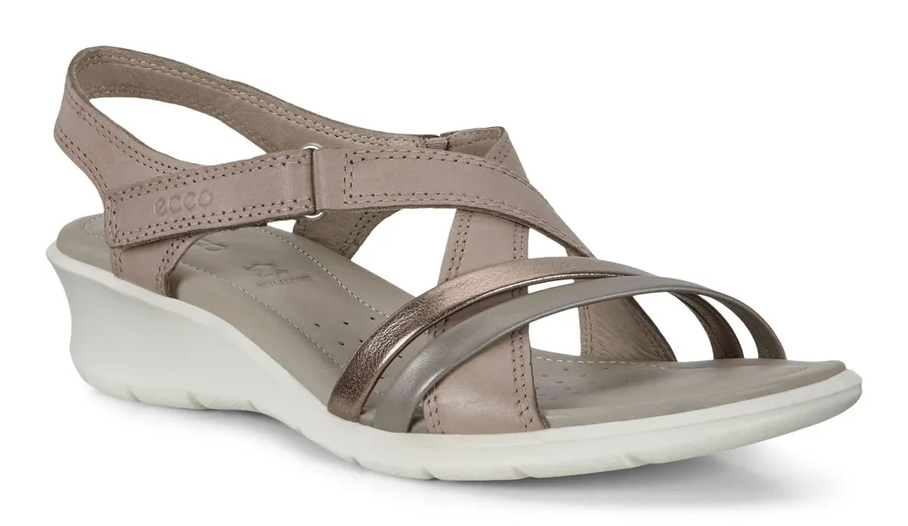 Felicia Grey Rose Leather Adjustable Strap Wedge Sandal