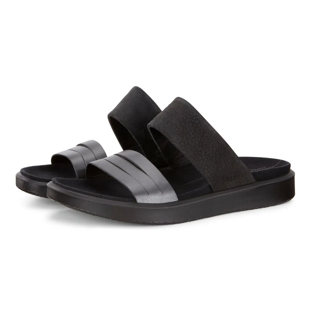 Flowt Black Leather Slide Sandal