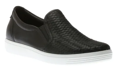 Women's Soft 7 Woven Black Leather Slip-On Sneaker