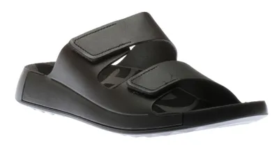 Men's 2nd Cozmo Black Leather Double Strap Slide Sandal