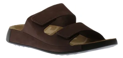 Men's 2nd Cozmo Mocha Brown Leather Double Strap Slide Sandal