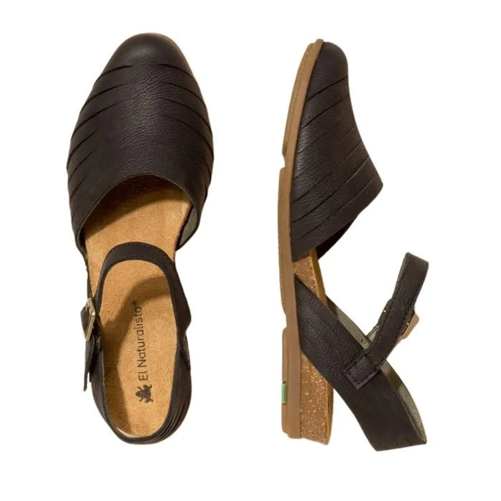 Stella Pleasant Black Leather Closed-Toe Sandal