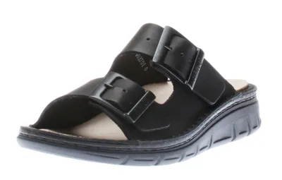 Cayman Black Leather Adjustable Slide Sandal
