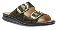 Lipari Green Snakeskin Patent Gold Buckle Slide Sandal