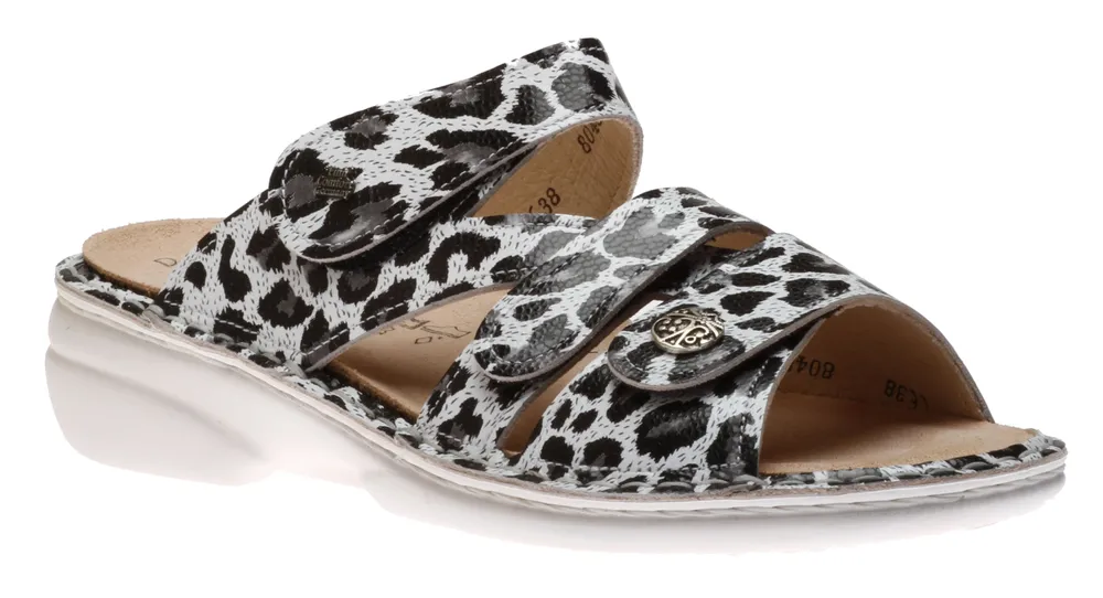 Ventura Black White Leopard Print Slide Sandal