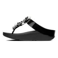 Deco Black Pearlized Patent Faux Leather Thong Sandal