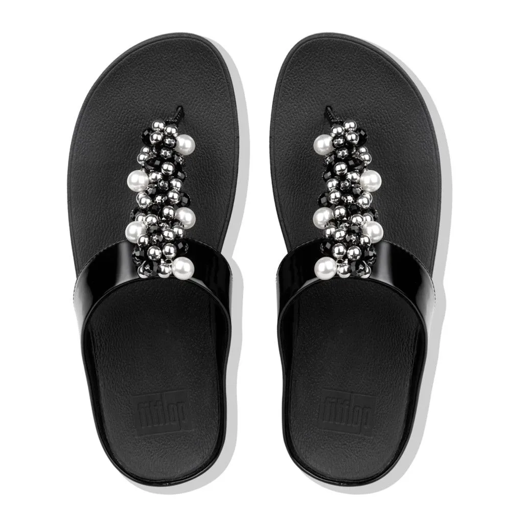 Deco Black Pearlized Patent Faux Leather Thong Sandal