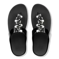 Deco Black Pearlized Patent Faux Leather Thong Sandal