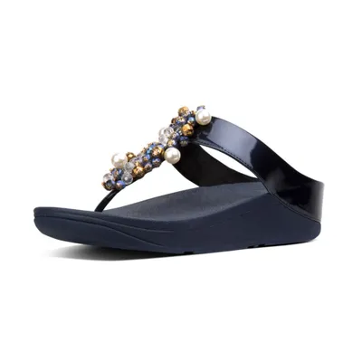 Deco Midnight Navy Pearlized Faux Leather Thong Sandal