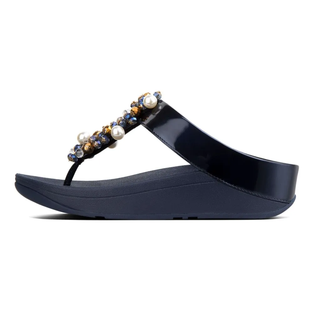 Deco Midnight Navy Pearlized Faux Leather Thong Sandal