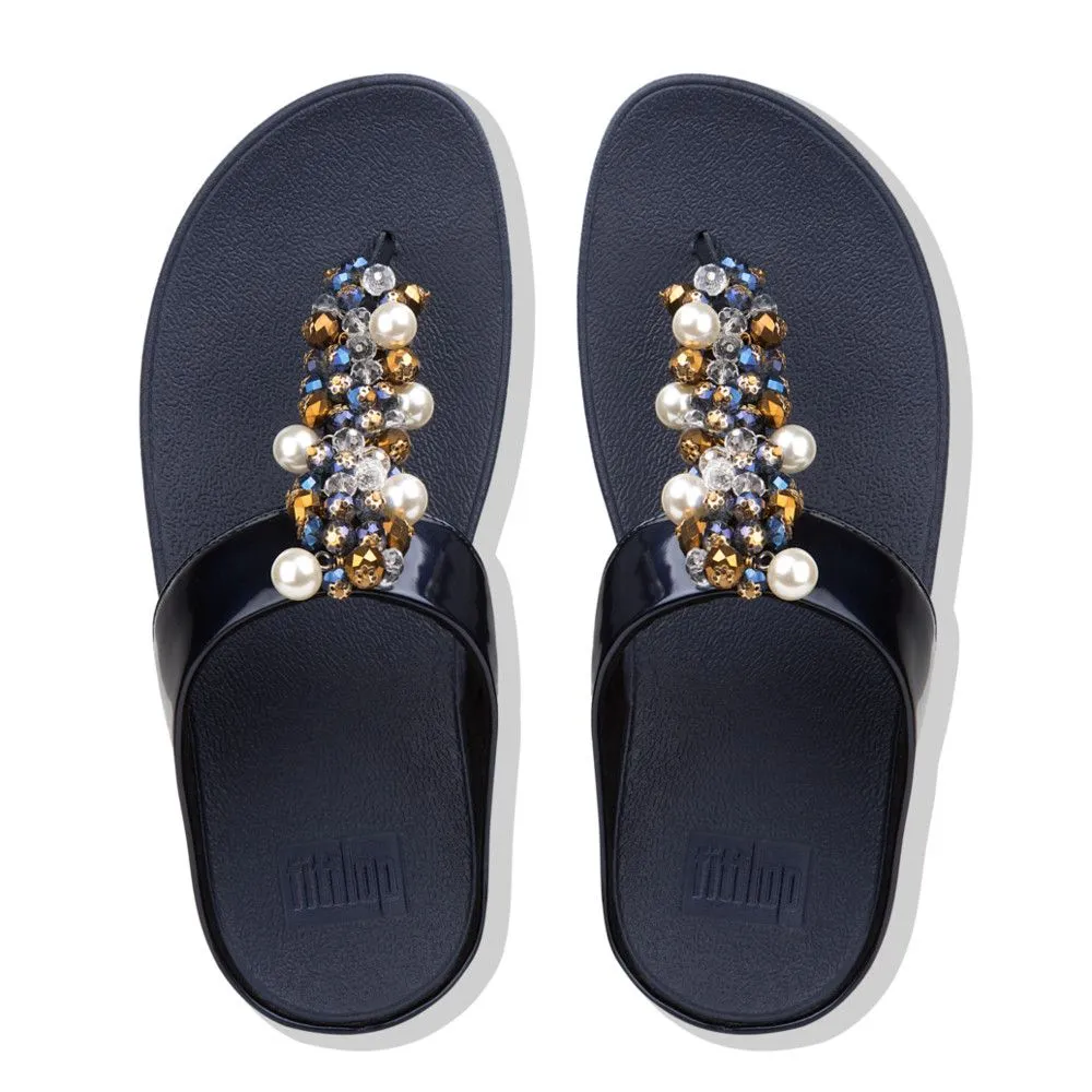 Deco Midnight Navy Pearlized Faux Leather Thong Sandal