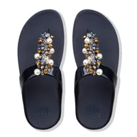 Deco Midnight Navy Pearlized Faux Leather Thong Sandal