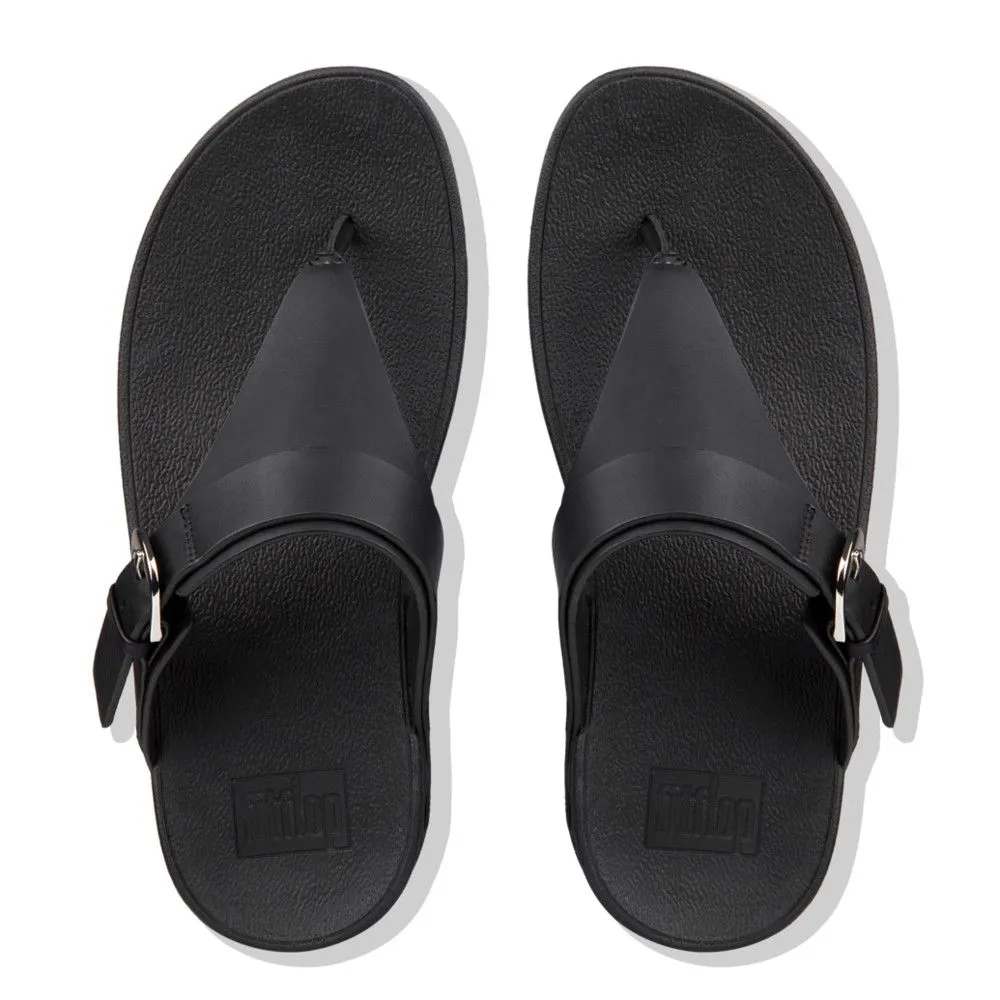 Edit Black Leather Adjustable Thong Sandal