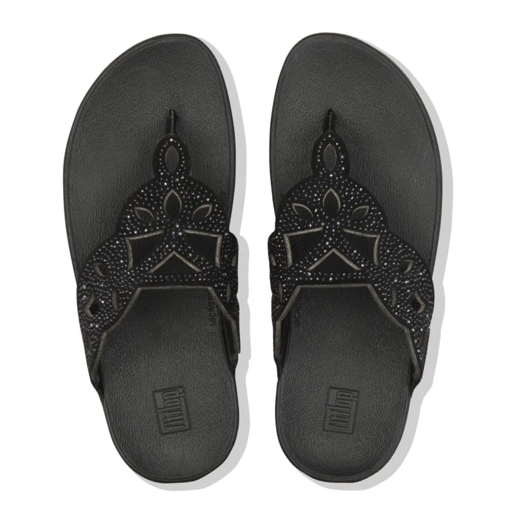 Elora Crystal Black Thong Sandal