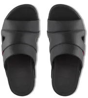 Freeway Black Leather Pool Slide Sandal