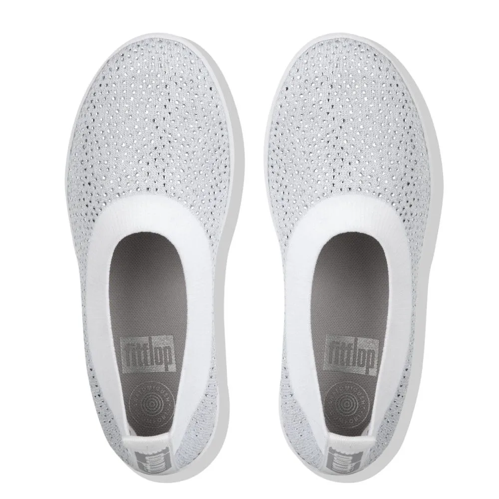 Uberknit Ballerina Crystal Metallic Silver / Urban White Slip-On Flat