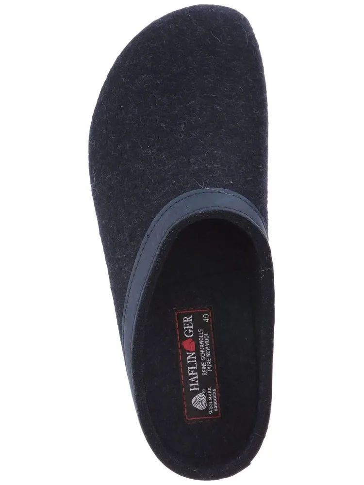 GZL Grizzly Captain's Blue Wool Felt Leather Trim Clog