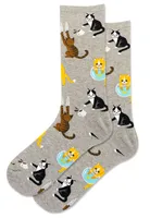 Hotsox Women's Bad Cat Grey Crew Socks