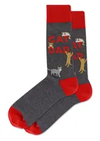 Hotsox Men's Cat Dad Charcoal Crew Socks