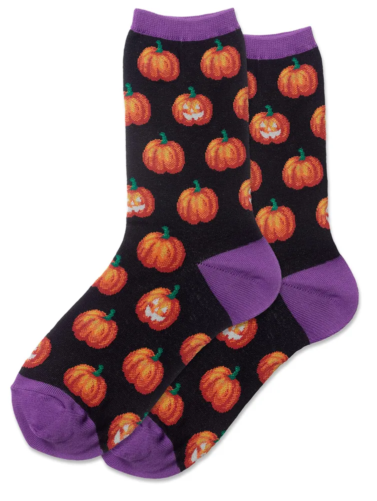 Hotsox Women's Glow In The Dark Pumpkins Crew Socks