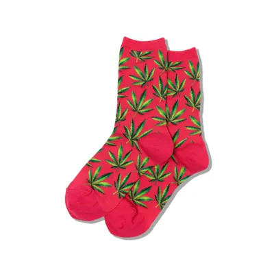 Hotsox Women's Pink Weed Crew Socks