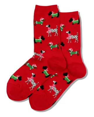 Hotsox Women's Christmas Dogs Crew Socks