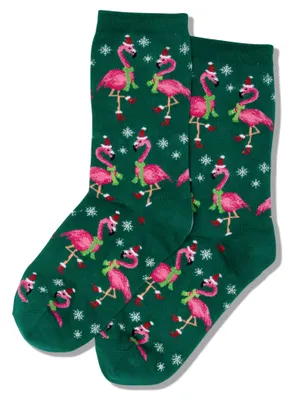 Hotsox Women's Santa Flamingos Crew Socks