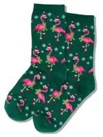 Hotsox Women's Santa Flamingos Crew Socks