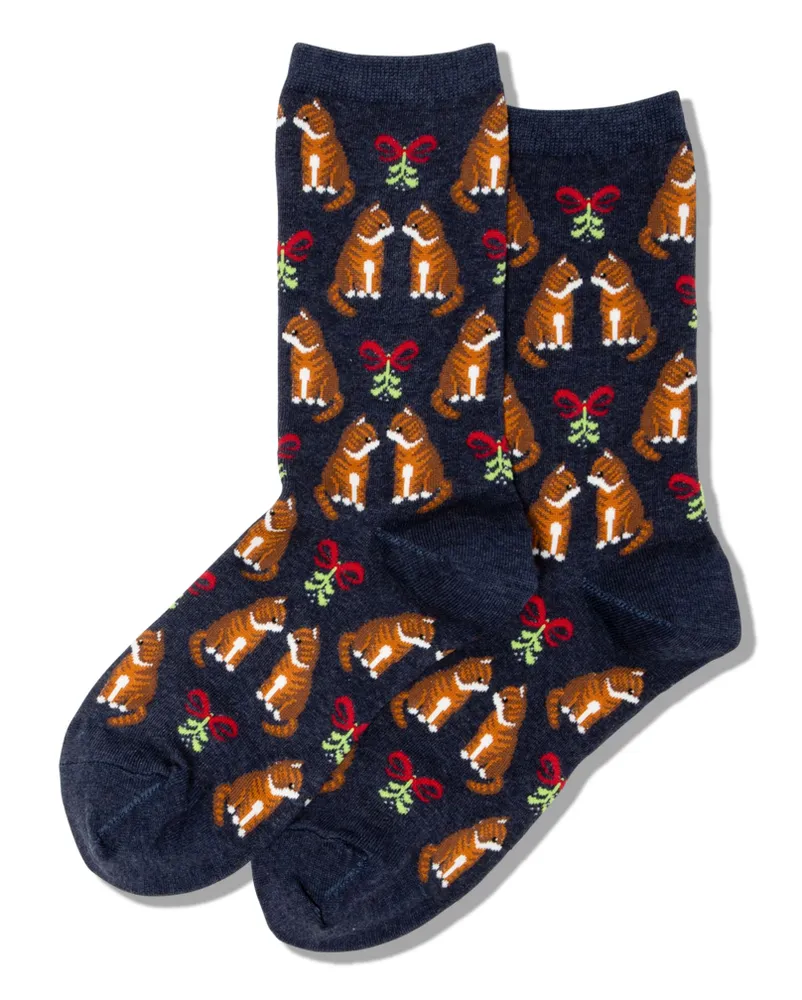 Hotsox Women's Mistletoe Cat Crew Socks