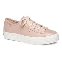 Triple Kick Peach Iridescent Leather Lace-Up Platform Tennis Sneaker