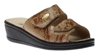 Beige Brown Snakeskin Slide Wedge Sandal