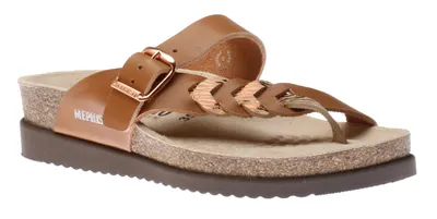 Heleonore Camel Brown Zebra Leather Thong Sandal
