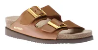 Hester Camel Brown Scratch Gold Buckle Slide Sandal