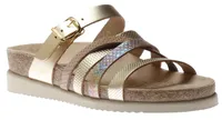 Huleda Gold Leather Multi Strap Slide Sandal