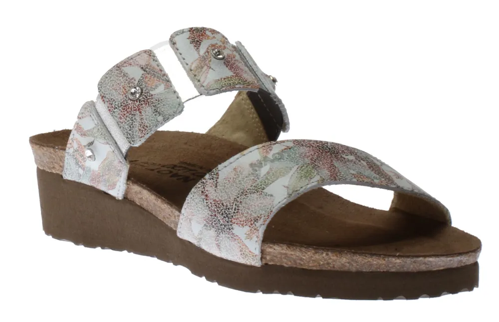 Ashley White Floral Leather Slide Sandal