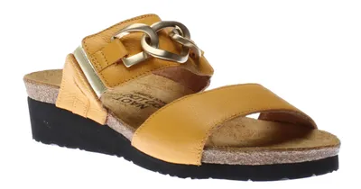 Victoria Marigold Yellow Leather Embellished Slide Sandal
