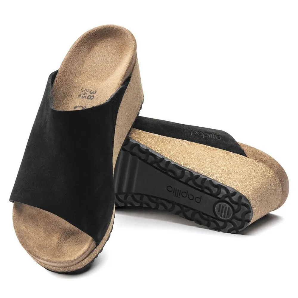 Namica Black Suede Leather Slide Wedge Sandal