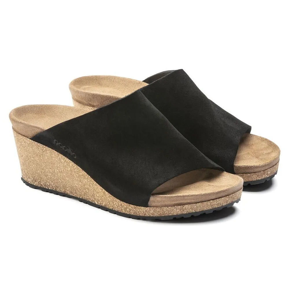 Namica Black Suede Leather Slide Wedge Sandal