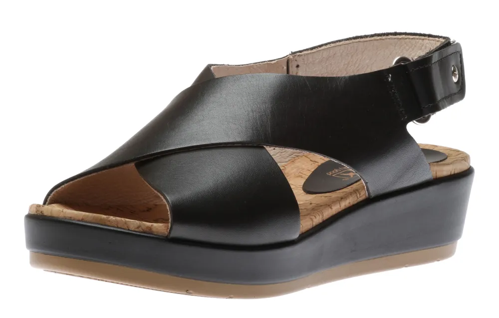 Mykonos Black Leather Criss Cross Sandal