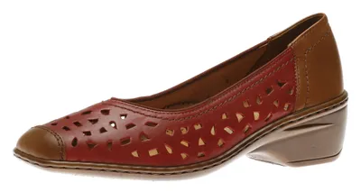 Rashida Red Brown Leather Perforated Low Heel Pump