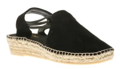 Nuria Black Suede Slip-On Espadrille Flat Sandal