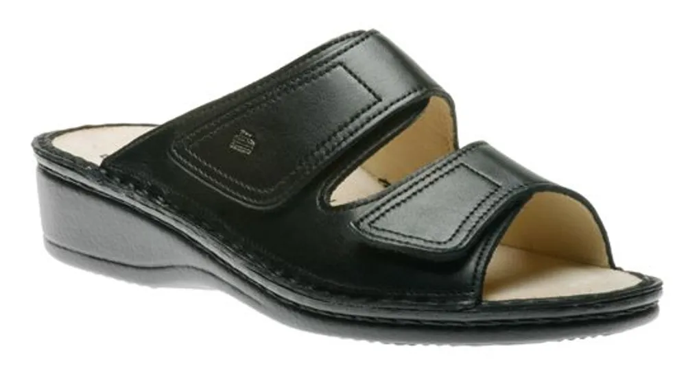 Jamaica Black Leather Slide Wedge Sandal