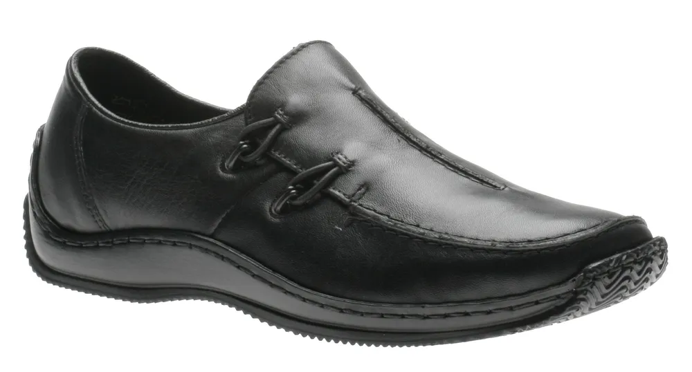 Lugano Black Leather Elastic Slip-On Shoe