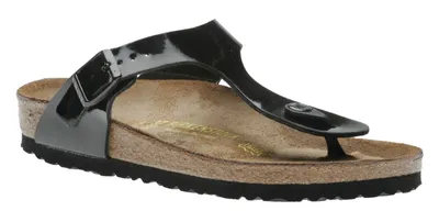Gizeh Birko-Flor Black Patent Thong Sandal