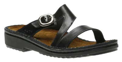Geneva Black Leather Slide Sandal