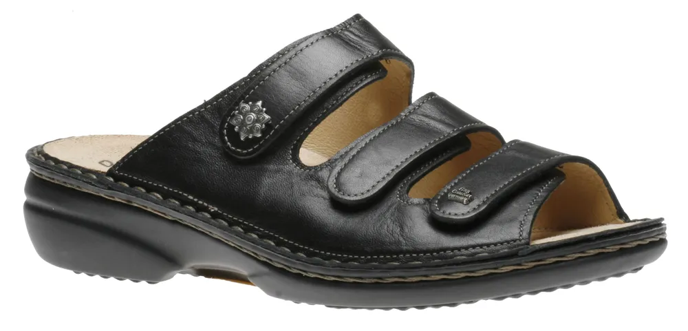 Menorca Black Leather Slide Sandal