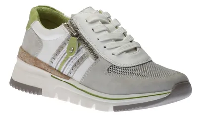 Women's White Lime Green Zipper Lace-Up Sneaker