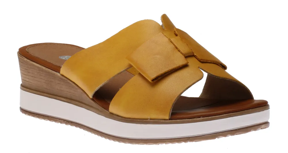 Odeon Yellow Cutout Leather Slide Wedge Sandal